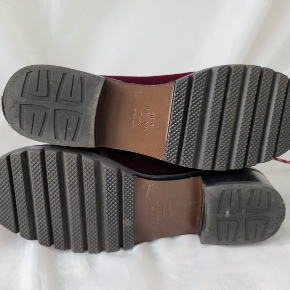 Stuart Weitzman Bordeaux Velvet Combat Boots 8 - Picture 2 of 3